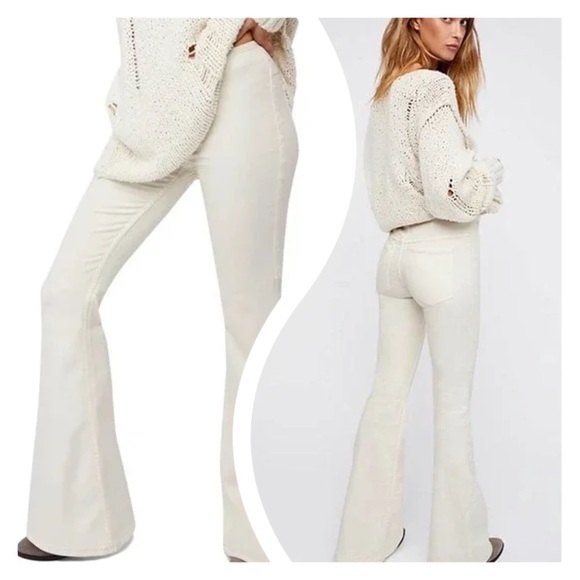 Free People Penny Pull on Flare Jean Pants Ivory - Picture 2 of 10